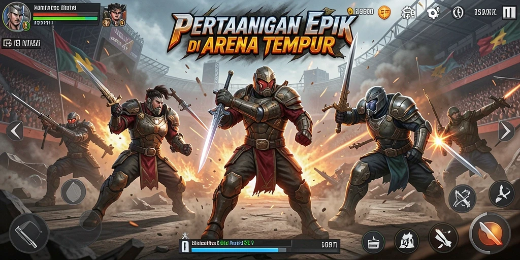 Gameplay intens di arena pertarungan 5RT dengan karakter menarik.