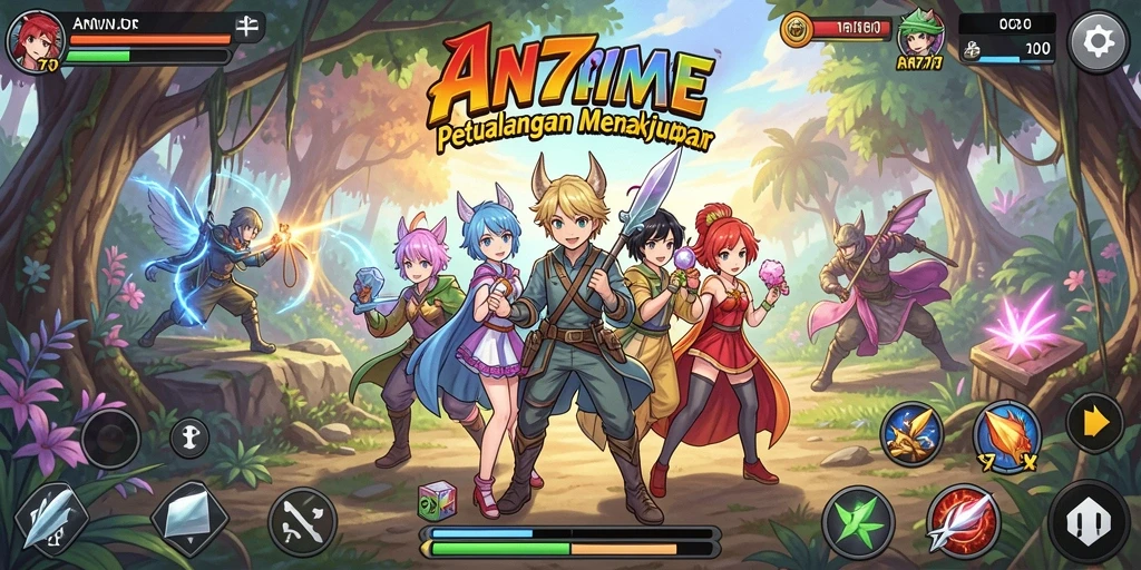 Tampilan screenshot AN777 yang menampilkan aksi karakter dalam pertempuran Anime.