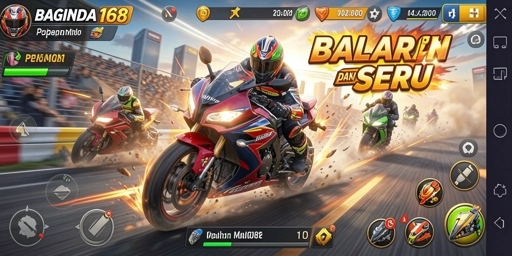 Tampilan gameplay <strong>BAGINDA168</strong> saat balapan motor yang seru dan mendebarkan.