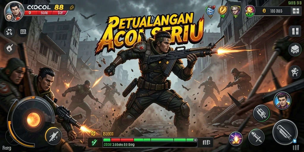 Screenshot gameplay COCOL88 menampilkan aksi seru di medan perang.