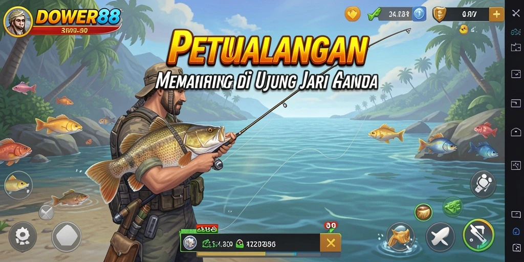 Screenshot DOWER88 menunjukkan gameplay memancing penuh aksi dan seru.