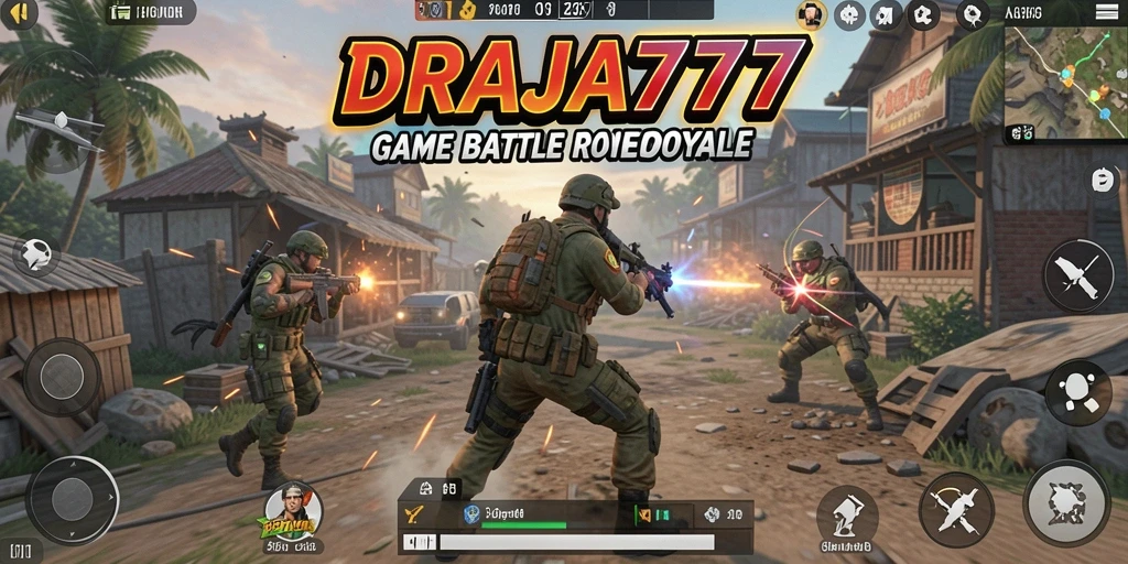 Tampilan gameplay DRAJA777 dengan aksi menegangkan di Battle Royale.