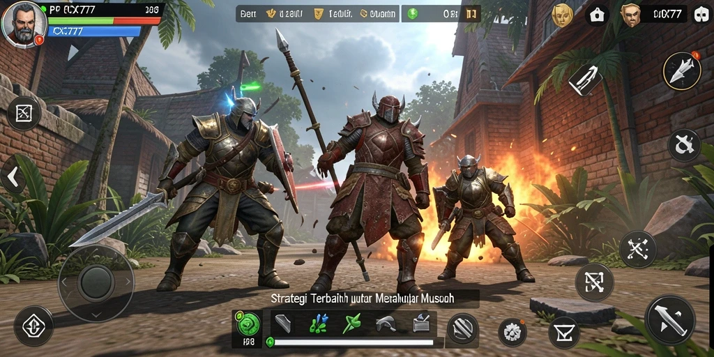 Tangkap layar gameplay PCX777 yang menampilkan strategi dan pertempuran mendebarkan.