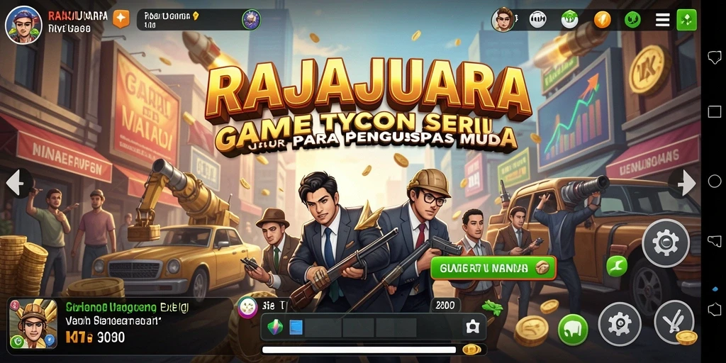 Tampilan gameplay menarik dari RAJAJUARA yang menunjukkan aktivitas bisnis yang seru.