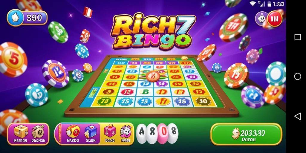 Tampilan gameplay RICH7 menunjukkan suasana permainan Bingo yang menyenangkan dan interaktif.