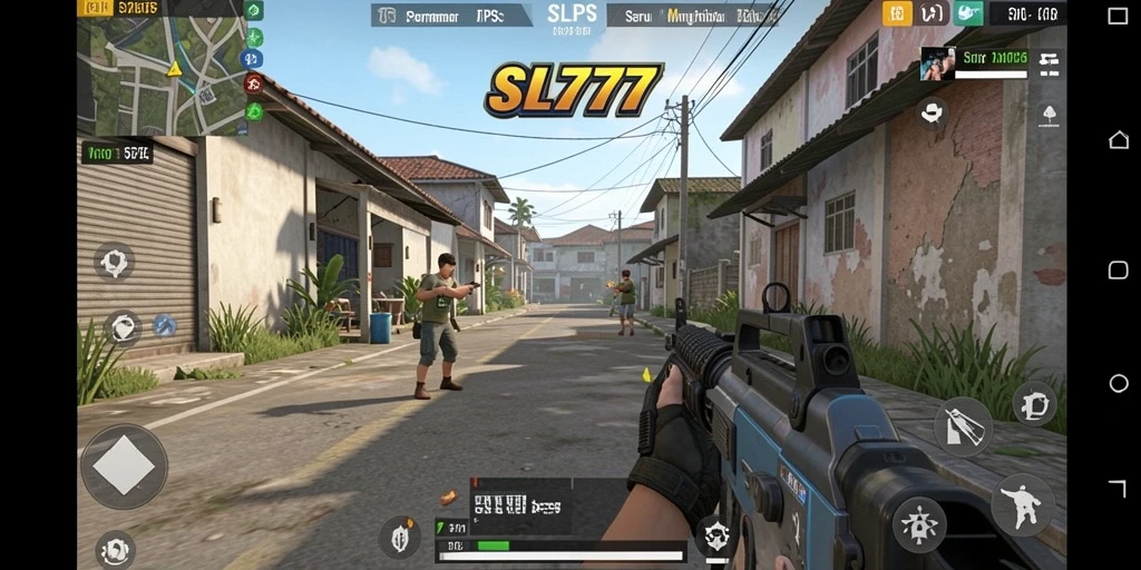 Tampilan gameplay SL777 dengan aksi pertempuran seru di arena TPS.
